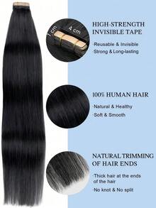 20 PIEZAS Extensiones de cabello humano con cinta recta 100% cabello humano Remy real de 14-24 pulgadas de alta calidad natural 50G/paquete para salón, sedoso, sin costuras, cinta invisible para extensiones de cabello - S1 - Ver 6