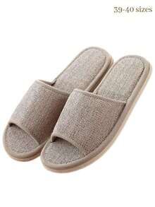 Veyra Day Unisex Linen Open Toe House Slippers Breathable Polyester Fabric Upper Flexible Soft EVA Flat Sole Non Slip Quiet Indoor Slide Sandals - Women's Slippers - View 12