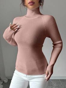 SHEIN Y2K Elegant Outdoor Knit Pullover Sweater For Travel, Commute, Holiday And Daily Wear - Khaki - View 5