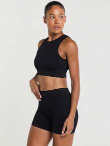 11SKNDS Sports Bra With Racerback Design Adjustable Straps Cross Back Cutout Detail High Impact Seamless Supportive Bra With Sweat-Wicking, Stretchy, Breathable, Buttery-Soft & Removable Cups, For Gym Workout Fitness Pilates Studio, Running, Training & Hy-Rox - Black - View 3