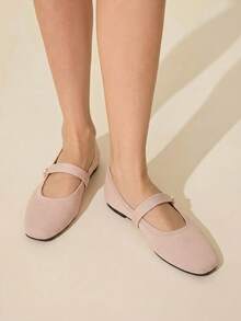 CUCCOO BASICS Women's Fashion Fabric Comfortable Breathable Pearl Decor Mary Jane Flats For Commuting, Dating, Party, School For Christmas Spring Shoes - Dirty pink - View 3