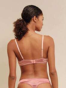 lacRébo Pink Stretch Satin Lingerie Set With Triangle Bra, Matching Brief And Flower Trim Cute Romantic - Pink - View 2
