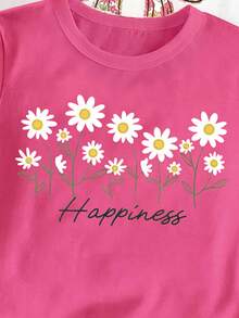 (Patrón Aleatorio, 2 Conjuntos Aleatorios) Conjunto de Camiseta Corta Básica y Pantalones Cortos con Patrón Creativo de Flores y Lazos para Niñas - Multicolor - Ver 5