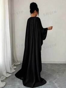 Selianne Gaun Capelet Biru Muda Elegan, Gaun Panjang Formal untuk Wanita, Musim Semi/Panas - Hitam - View 2