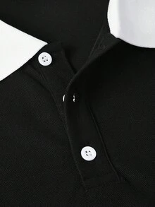 Manfinity CasualCool 男士對比色休閒通勤短袖 Polo 衫 - 黑與白 - 查看 6