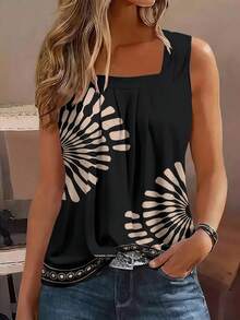 EMERY ROSE Plus Size Women Vacation Casual Colorblock Pattern Tank Top - Multicolor - View 3