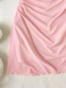 SHEIN Tween女孩休閒日常百搭舒適修身細肩帶洋裝 - 粉色 - 查看 3