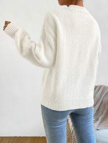 SHEIN Autumn/Winter Casual Versatile Solid Color Sweater - White - View 4