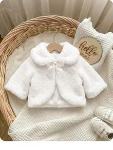 SHEIN Newborn Baby Girl White Fluffy Versatile Autumn Winter Jacket - Beige - View 6