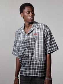 ROMWE MEN Street Life Men's Patchwork Curved Asymmetric Shirt - Multicolor - View 4