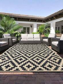 Waterproof Outdoor Rug 9x12 Ft, Reversible Plastic Straw Patio Rug For Camping, RV Mat Outside, Indoor Outdoor Carpet For Porch, Deck, Backyard, Camper, Balcony, Picnic, Black & Beige - multicolor - View 8