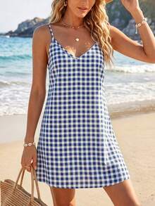 SHEIN LUNE Women's Plaid Casual Daily Summer Mini Camisole Dress - Multicolor - View 6