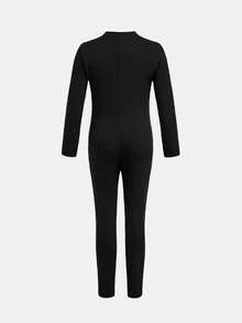 SHEIN Young Girl Young Girl Casual Daily Long Sleeve Sports Jumpsuit - Black - View 2