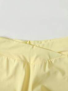 SHEIN Tween Girl Tween Girl Casual Daily Fitted Yellow Ruched Round Neck Top And Ruched Waist Flared Pants Set - Yellow - View 5