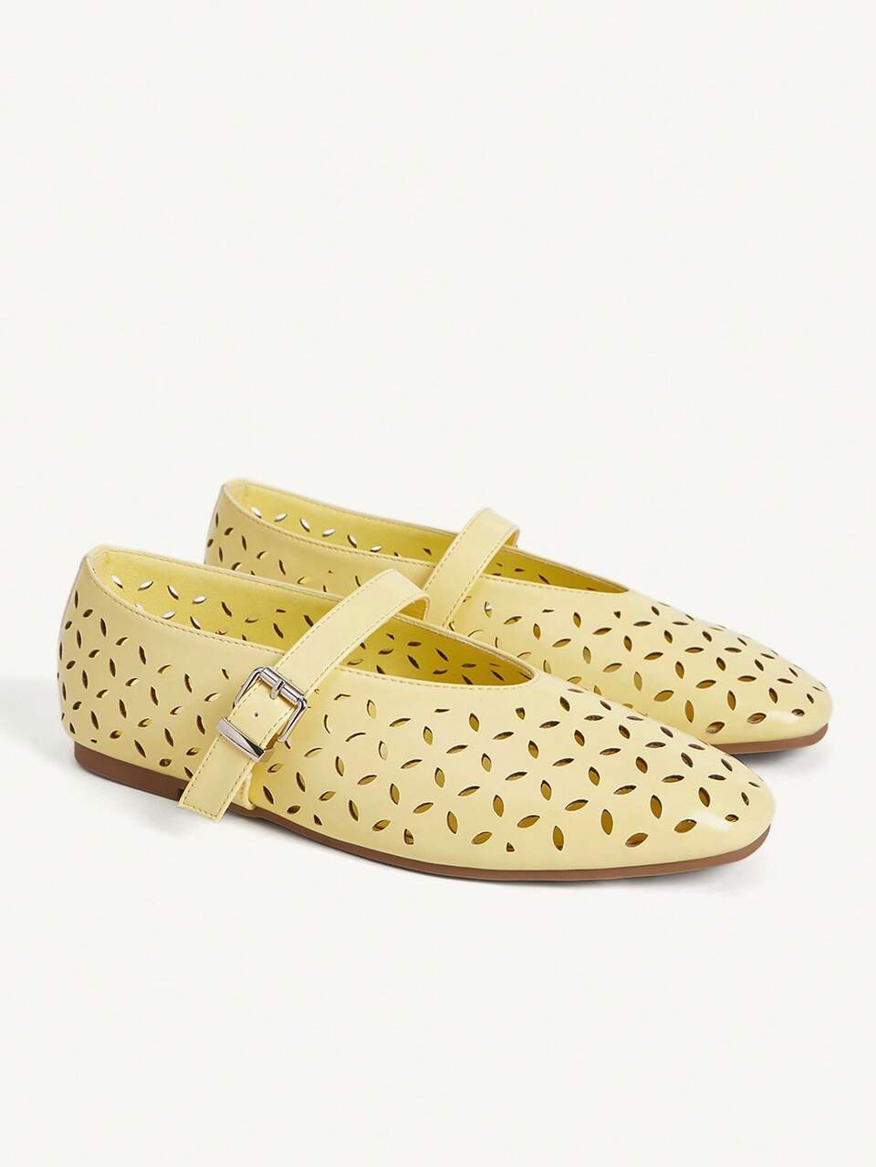 CUCCOO CHICEST Women's Shoes New Fashion Excellent Light Yellow Laser Flat Mary Jane Shoes, Holiday Dating Commuting Wear
