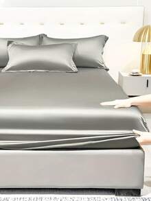 Cirelle 1 buah Sprei Fitted Warna Polos dari Sutra Es, Pelindung Kasur Satin dengan Karet Elastis di Seluruh Sisi, Penutup Kasur Lembut dan Bernapas - Abu-abu muda - View 8