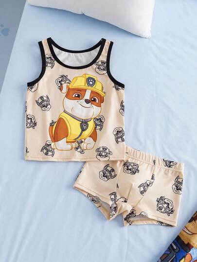 SHEIN | PAW Patrol Young Boys 2-Piece Set Casual Fashion Creative Personalized Fresh Cute Cartoon Pattern Print Tank Top And Shorts