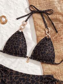 Swim Vcay Women's 2pcs Set Summer Sexy Leopard Print Random Pattern V-Neck Halter Tie Bikini Set Set - Multicolor - View 4