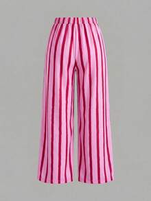 SHEIN LMoss Kids 少女香蕉字母印花T恤條紋長褲套裝 - 彩色 - 查看 9