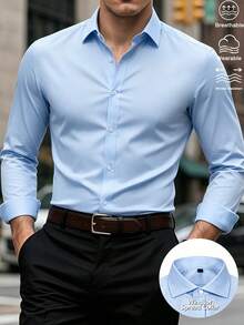 Manfinity Mode Men's Light Blue Business Casual Long Sleeve Versatile Shirt - Baby Blue - View 5