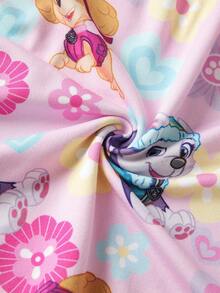 SHEIN | PAW Patrol Young Girl Cartoon Print Round Neck Flutter Sleeve Dress - Pink - View 7