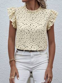 SHEIN LUNE Mock Neck Frill Trim Ruffle Blouse For New Year Clothes - Apricot - View 4