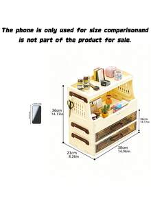 1-3 Layers Large Capacity Dust-Proof Cosmetic Storage Box With Drawers, Multi-Layer Makeup Display Stand Suitable For Skincare And Lipstick Collection, Portable Plastic Vanity Holder, Suitable For Bathroom Essentials ,Jewellery Box - cream - View 4