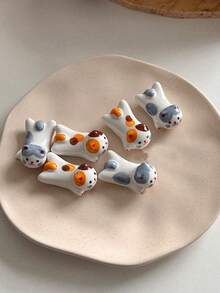 2pcs Ceramic Cat Shaped Chopstick Rest Holder, Cute Ins-Style Kitty Utensil Stand, Creative Tabletop Decor Stationery Holder - Multicolor - View 3