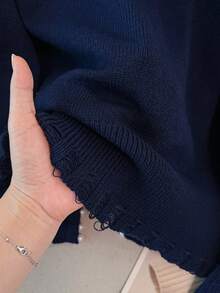GlowEve CURVE Plus Size Elegant Beaded Round Neck Long Sleeve Cardigan - Navy Blue - View 8
