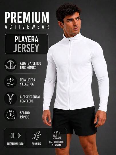 Playera Jersey Tipo Sudadera Deportiva Manga Larga Con Cierre Frontal Y Tecnología Dray Fit Que Brinda Comodidad y Frescura Durante Tu Dia