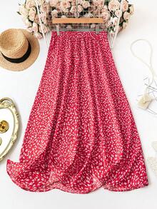 SHEIN LUNE Rok Ukuran Plus - Merah - View 2