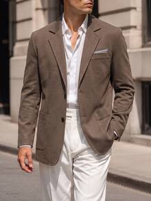 Manfinity Mode Old Money Style Men's Loose Casual Blazer, Lapel Pocket Design Streetwear Light Business Casual Jacket - Coffee Brown - View 1