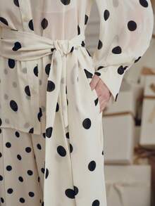 Anewsta Women's 2 Pieces Set Polka Dot Shirt Wide-Leg Pants Elegant Versatile Fashion Design Brunch Black And White Polka Dot Autumn Tea Party - Black and White - View 6