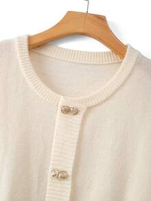 GlowEve CURVE Plus Size Casual Round Neck Decorative Button Long Sleeve Pullover Sweater - Apricot - View 3