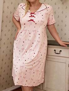 CottageSlumber Women's Bow & Heart Print Short Sleeve Plus Size Nightgown - Pink - View 3