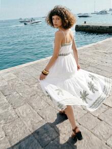 MOTF PREMIUM VACATION FLORAL PLACEMENT PRINT BACKLESS WAIST-CINCHED A-LINE DRESS SPRING/SUMMER - White - View 3