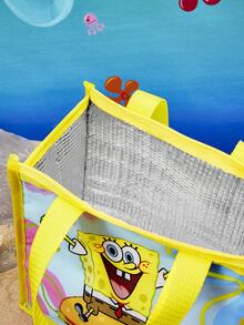 SpongeBob SquarePants | SHEIN 卡通黃色方塊角色保溫午餐袋，輕量可重複使用漢堡印花保冷手提袋 - 黃藍色 - 查看 5