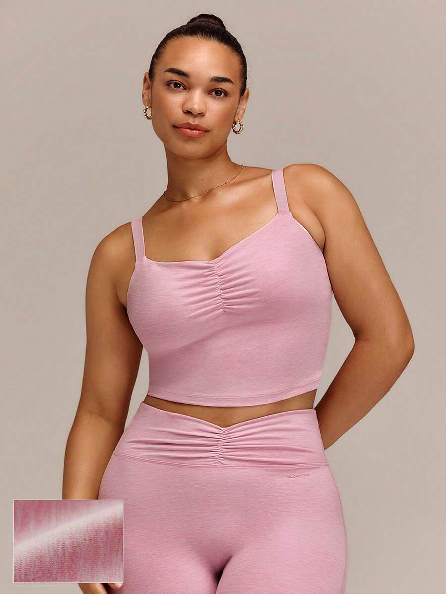 GLOWMODE Plus Size FeatherFit™-CloudBlend Studio Form Ruched Active Tank With Adjustable Straps & Removable Cups Ballet Studio Daily - Dusty Pink - View 1