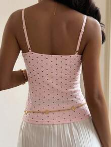 DAZY Damen Kontrast Spitze Polka Dot Muster Camisole Sommer Y2K - Pink - Übersicht 5