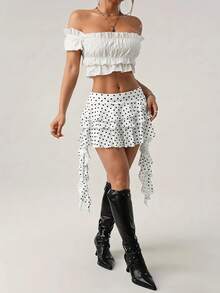 SHEIN ICON Women's Polka Dot Ruffle Hem Fashion Versatile Date & Travel Mini Skirt - Black and White - View 6