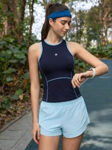 SHEIN In My Nature Women's Colorblock Casual Versatile Daily Outdoor T-Shirt - Navy Blue - View 3