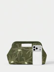 SHECARRY 女士手拿包、手提包，橄欖綠色，附椰子樹刺繡與珠飾，時尚優雅簡約個性百搭，適合海灘、度假、假期、夏季、海邊、海灘派對、約會、日常、購物、下午茶等場合 - 軍綠色1 - 查看 6