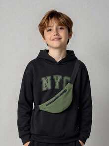 SHEIN 2 piezas/Set Sudadera con capucha de manga larga con estampado de letras casual para niños/adolescentes y bolsa de accesorios con patchwork colorido, adecuada para uso diario en otoño/invierno, deportes, salidas, escuela, fiestas, vacaciones, fotografía - Multicolor - Ver 6