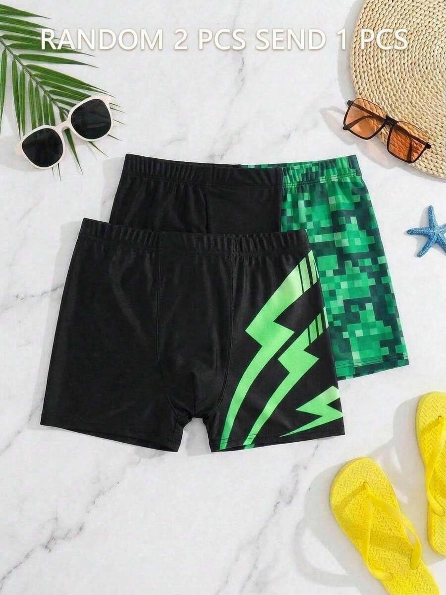 SHEIN 青少年男童休闲运动几何渐变印花紧身泳裤 - 彩色 - 查看 1