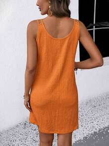 EMERY ROSE Women's Solid Color Round Neck Casual Daily Mini Dress - Orange - View 3