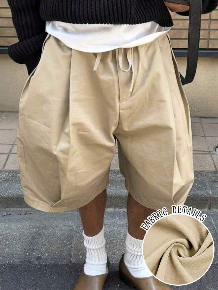 Manfinity Dauomo Pantalones cortos casuales de unicolor con cordón en la cintura, versátiles para uso diario