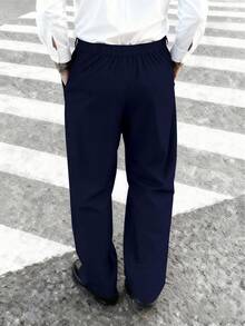 Manfinity Hypemode Men's Casual Versatile Commuter Suit Pants - Navy Blue - View 2