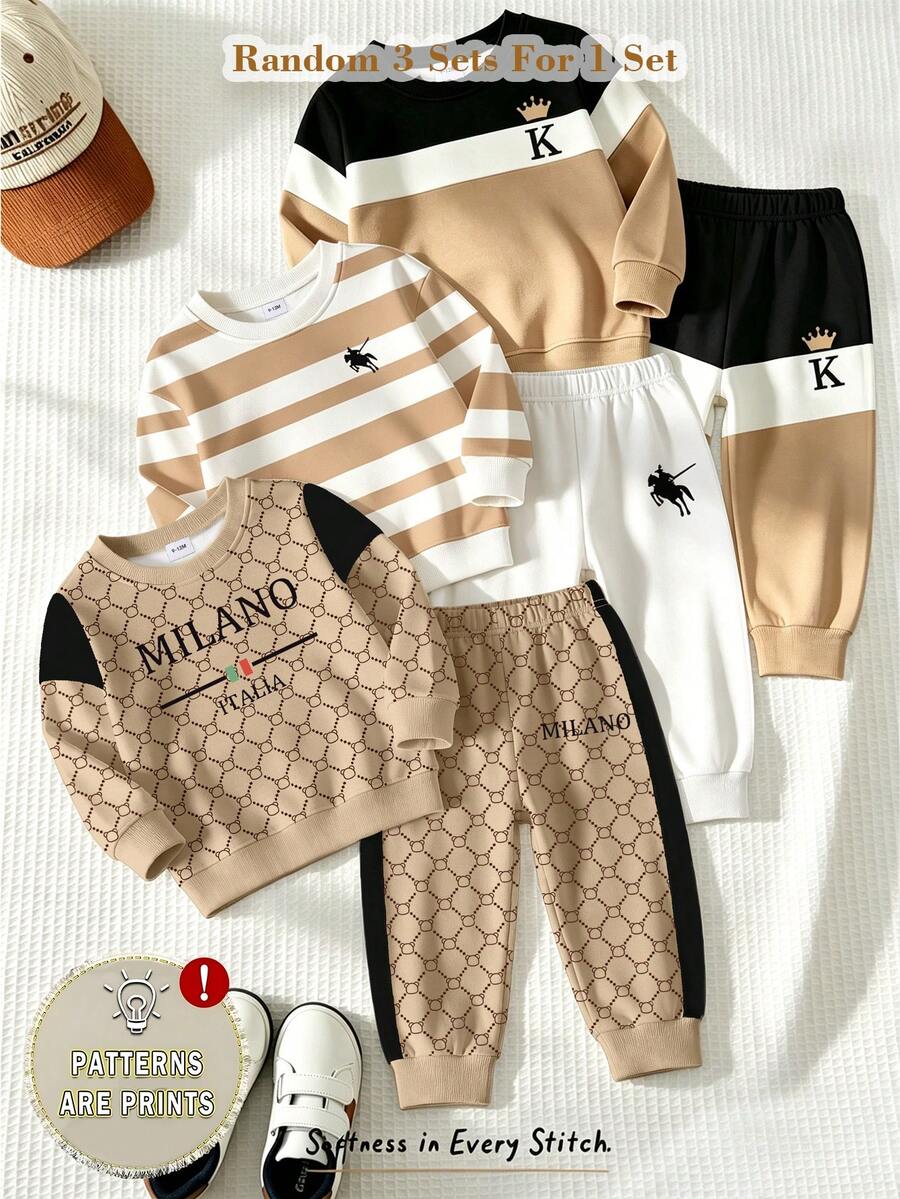 SHEIN 隨機 3 件/組,簡約優雅商務休閒圓領連帽衫 - 彩色 - 查看 1