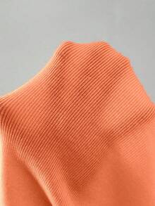 SHEIN Raffinéa Suéter de manga larga con cuello redondo de unicolor cómodo para el uso diario Y2K - Naranja Coral - Ver 6