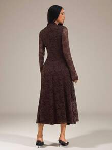 SHEIN PETITE Elegant Dark Brown Lace Dress For Women,Dresses For Women Elegant Dinner Autumn - Coffee Brown - View 4